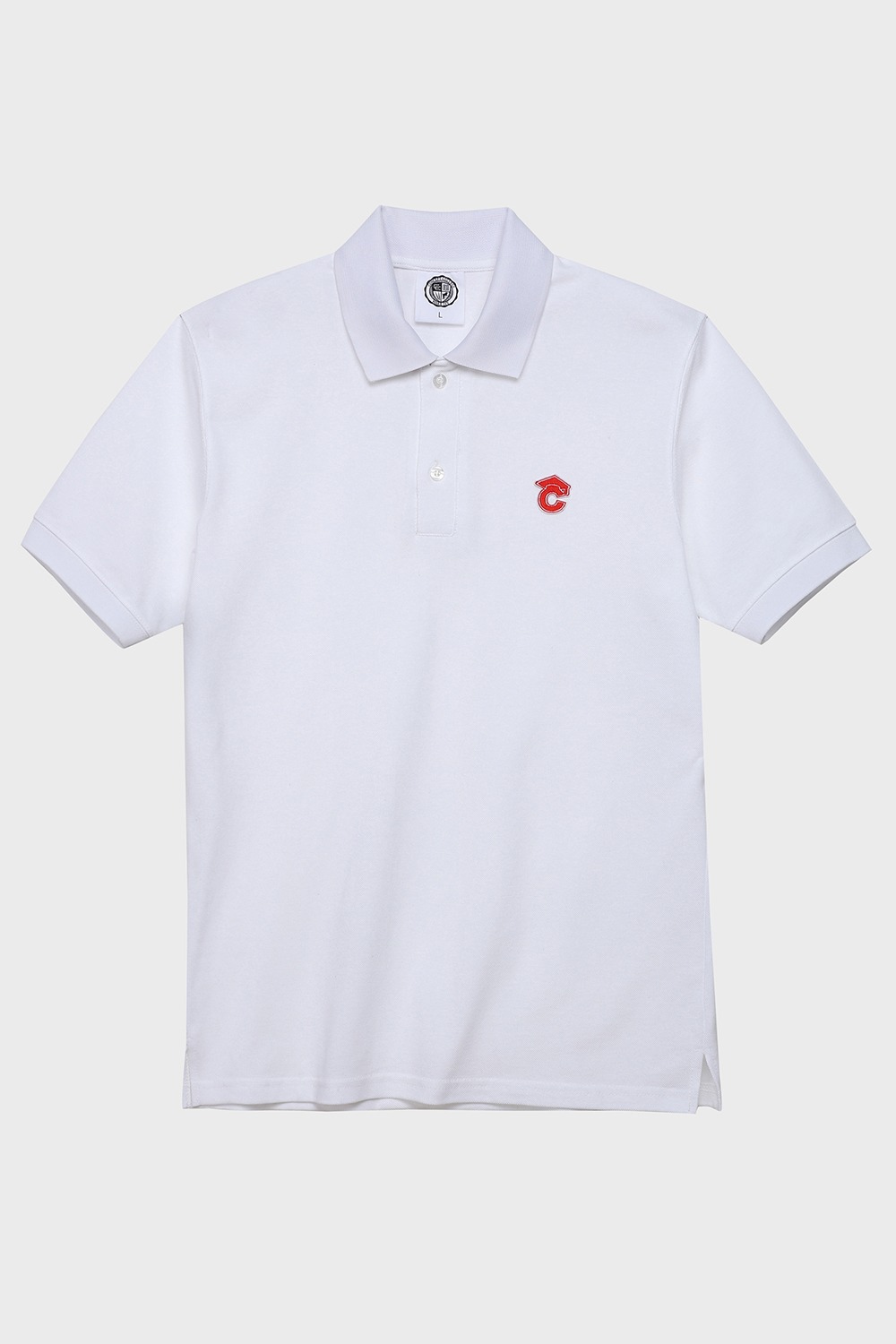 Small graduation cap patch Unisex pique polo shirt (White) RICHEZ