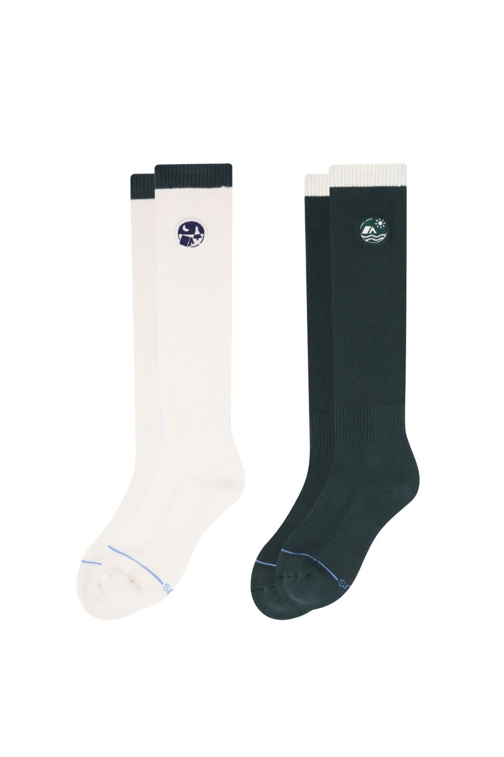 CAMPING ALL DAY CUSION KNEE SOCKS 2PK (IVORY/D.GREEN) RICHEZ