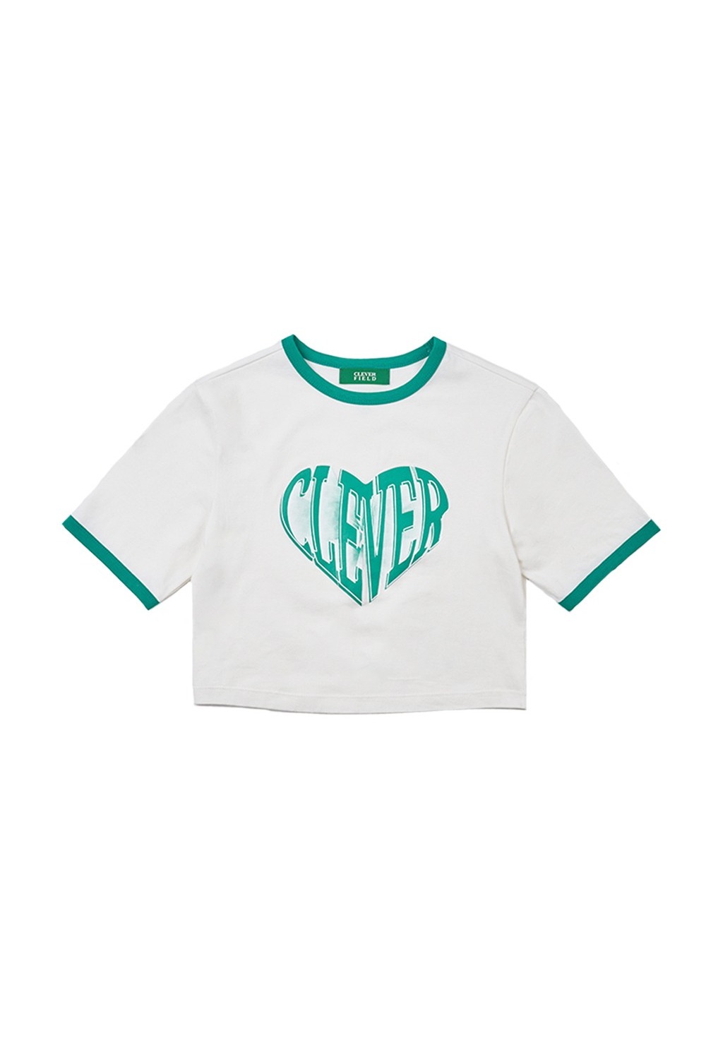 Heart Ringer Crop T-Shirt (Green) RICHEZ