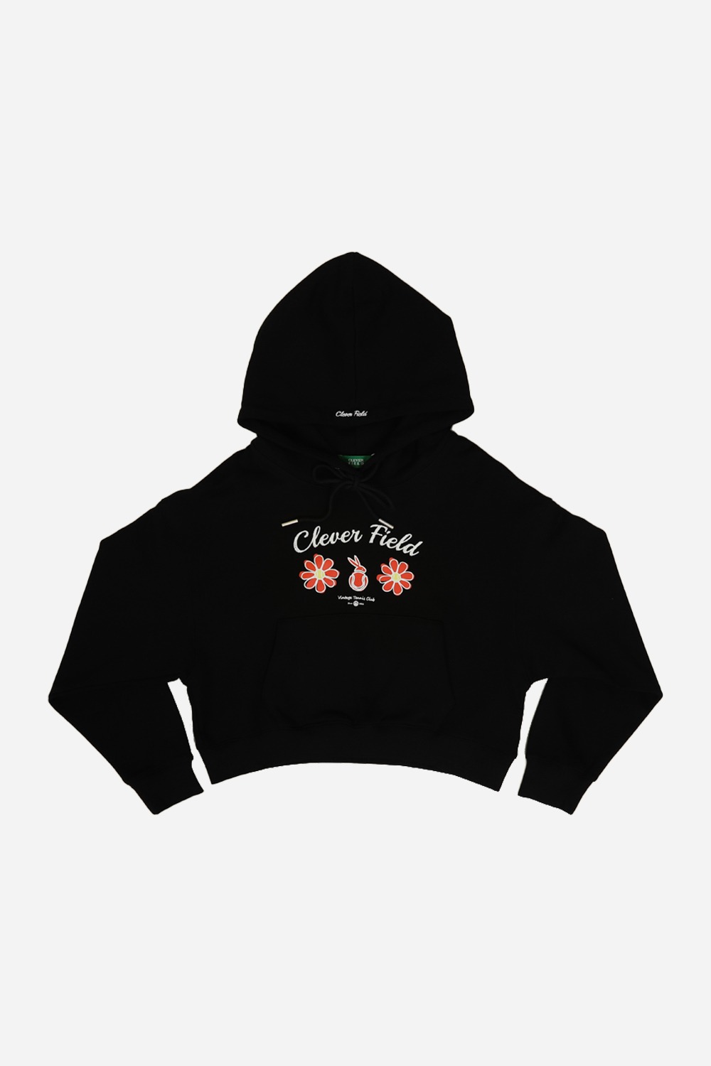 Chain Flower Crop Hooded Sweatshirt (Black) RICHEZ